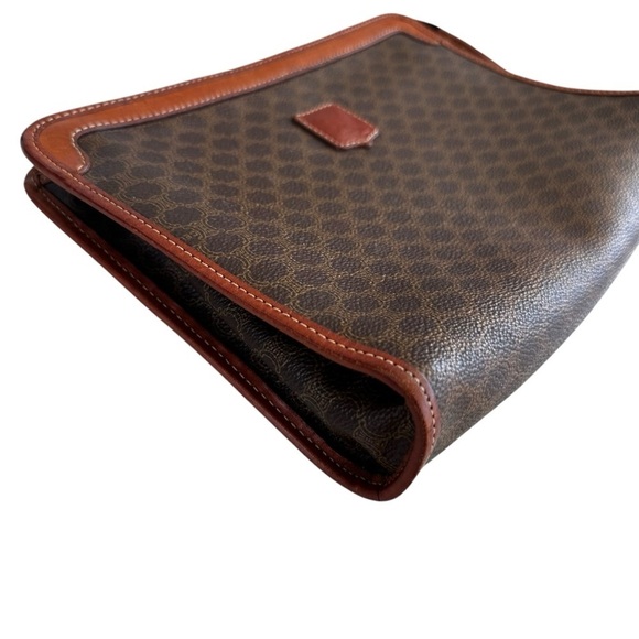 Authentic CELINE Macadam Dark Brown & Tan Leather Large Clutch Wristlet Bag - Picture 11 of 12